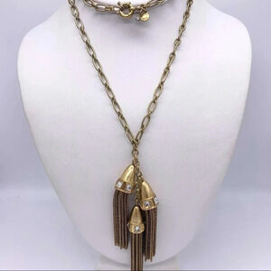 J. Crew Gold Jeweled Triple Tassel Necklace